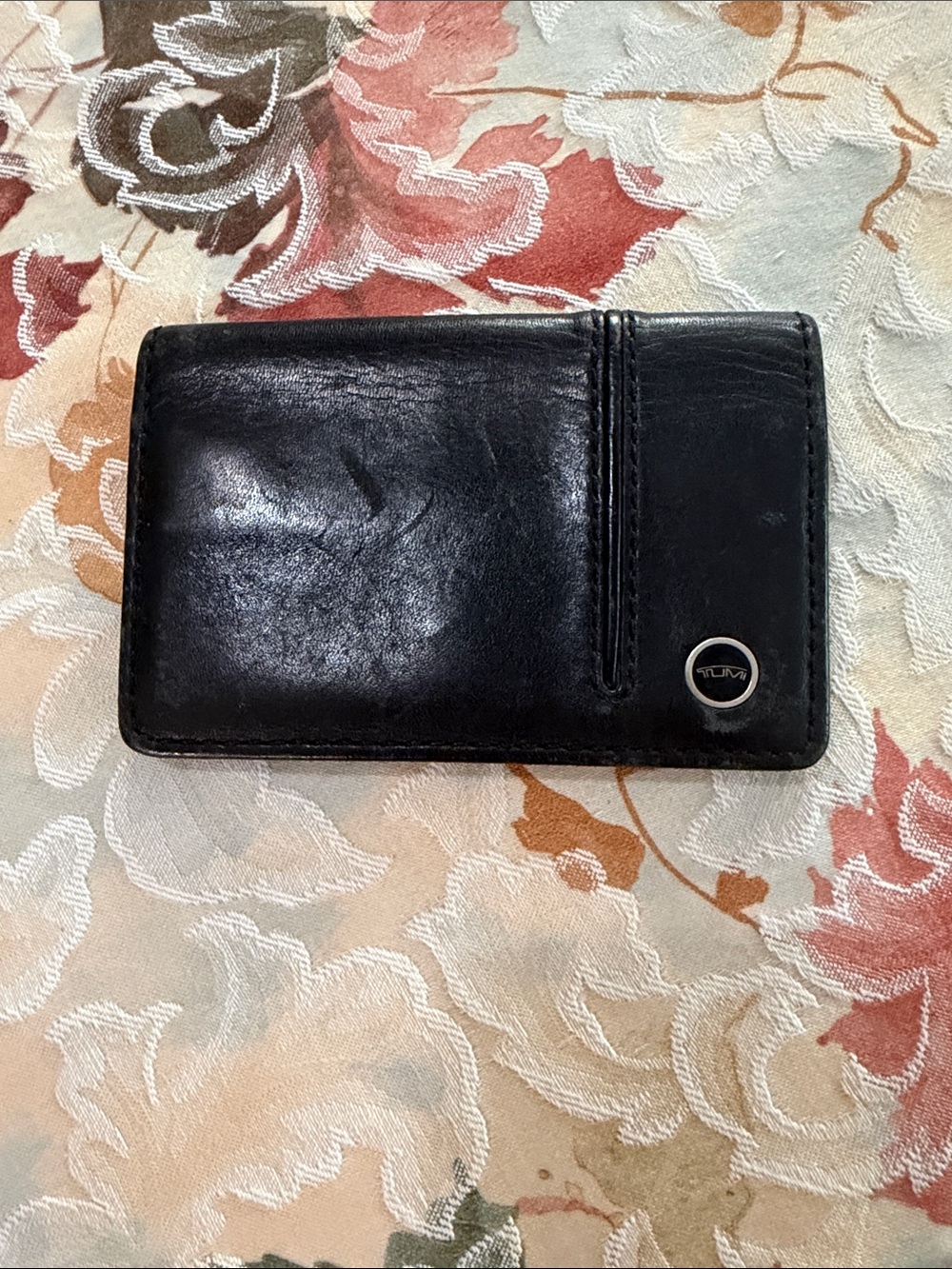 Tumi Black Leather Card & Key Holder with Metal Logo